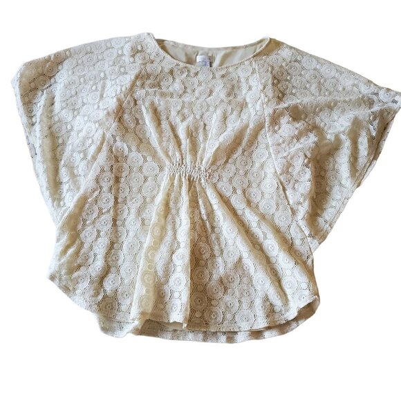 Chico's Lace Overlay Sheer Blouse with Batwing Sleeves - Picture 4 of 11